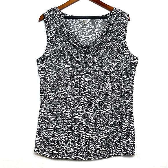 Calvin Klein 0X Plus Cowl Neck Sleeveless Top‎ Black White Geometric Work Formal - Picture 1 of 8
